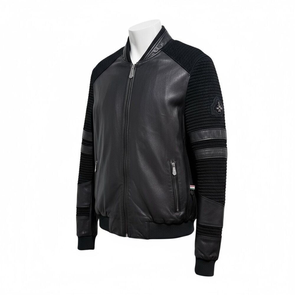 Philipp Plein 100% Lamb Leather Banksy Interior Graphic Lined Rare Moto Jacket